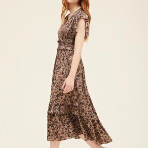 Grade & Gather natural floral print smocked waist midi dress.(S)